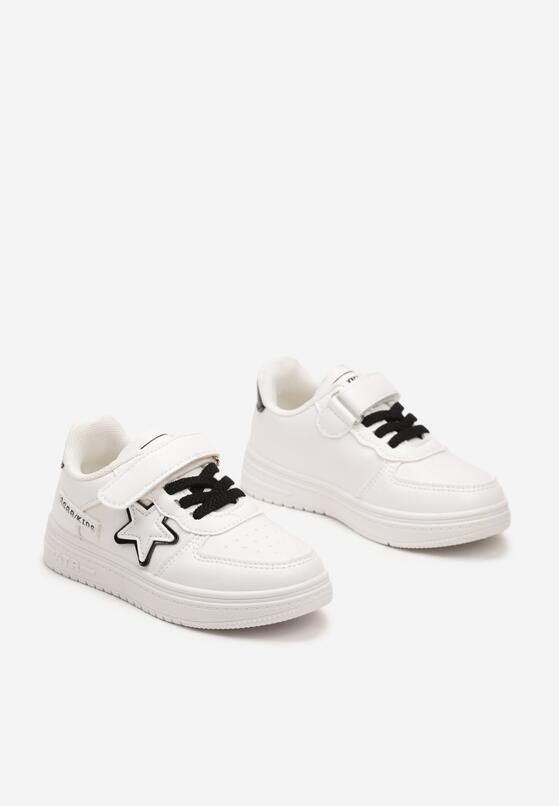 Biało-Czarne Płaskie Buty Sportowe Sneakersy ze Sznurowaniem i Gwiazdką Sialina 2