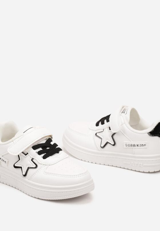 Biało-Czarne Płaskie Buty Sportowe Sneakersy ze Sznurowaniem i Gwiazdką Sialina 3