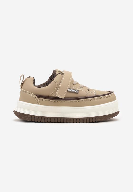 Ciemnobeżowe Buty Sportowe Sneakersy na Grubej Podeszwie ze Sznurowaniem i Skórzaną Wkładką Terira 1