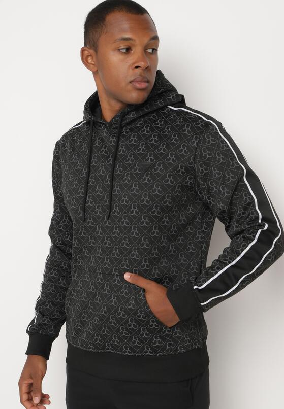 Czarna Bluza z Kapturem w Geometryczny Print Zdobiona Lampasem Venandria 2