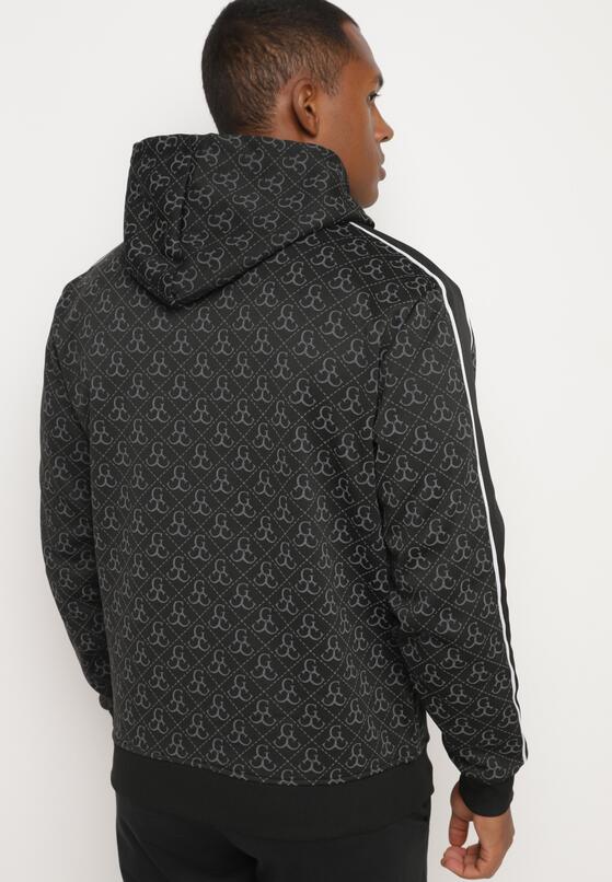 Czarna Bluza z Kapturem w Geometryczny Print Zdobiona Lampasem Venandria 3