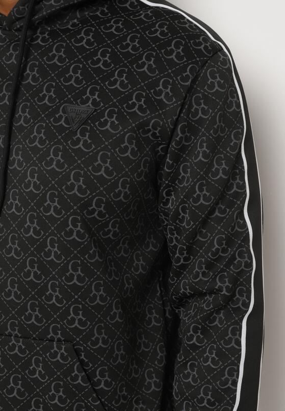 Czarna Bluza z Kapturem w Geometryczny Print Zdobiona Lampasem Venandria 5