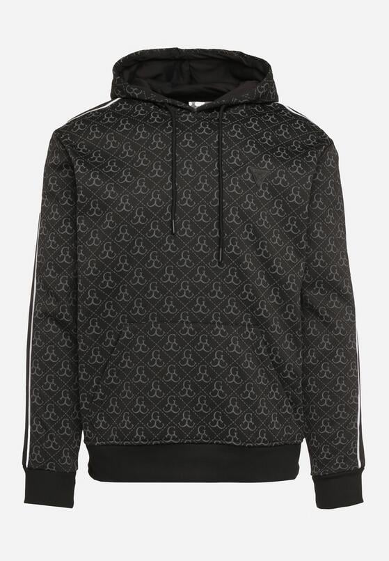 Czarna Bluza z Kapturem w Geometryczny Print Zdobiona Lampasem Venandria 6