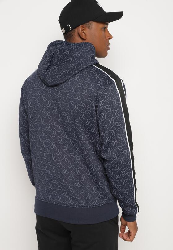 Niebieska Bluza z Kapturem w Geometryczny Print Zdobiona Lampasem Venandria 3