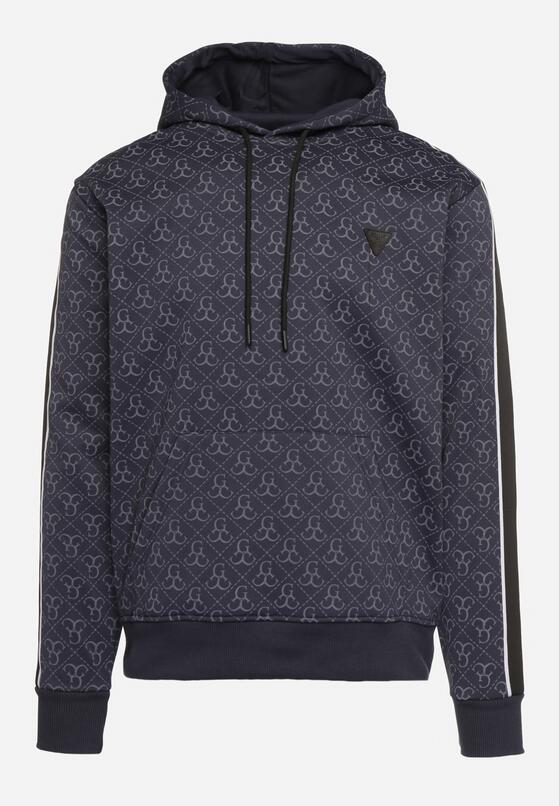 Niebieska Bluza z Kapturem w Geometryczny Print Zdobiona Lampasem Venandria 6