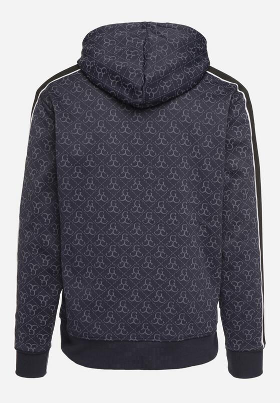 Niebieska Bluza z Kapturem w Geometryczny Print Zdobiona Lampasem Venandria 7