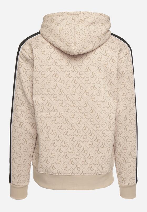 Beżowa Bluza z Kapturem w Geometryczny Print Zdobiona Lampasem Venandria 7