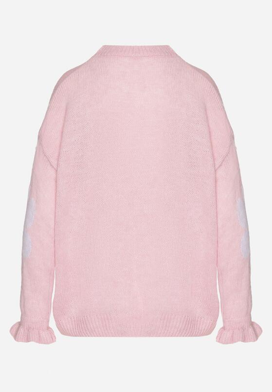Różowy Sweter z Wełną Wiskozą i Kwiatami Hedisia 7