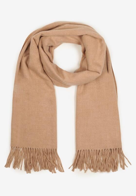 Beżowy Szalik z Bawełną i Wiskozą Ozdobiony Frędzlami Siadortia 3
