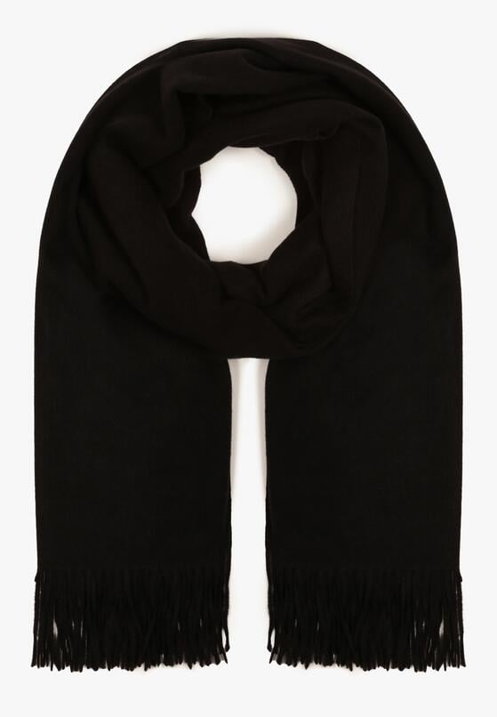 Czarny Szalik z Bawełną i Wiskozą Ozdobiony Frędzlami Siadortia 3
