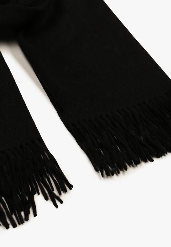 Czarny Szalik z Bawełną i Wiskozą Ozdobiony Frędzlami Siadortia 4