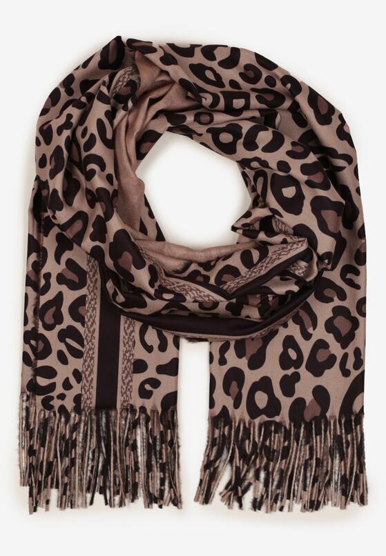 Ciemnobeżowy Wiskozowy Szalik Ozdobiony Frędzlami Siathara 1