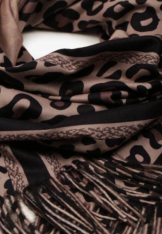 Ciemnobeżowy Wiskozowy Szalik Ozdobiony Frędzlami Siathara 2