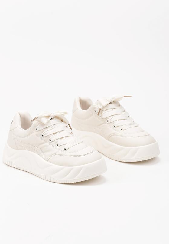 Beżowe Sznurowane Sneakersy na Grubej Podeszwie z Tłoczeniem Valtirra 5