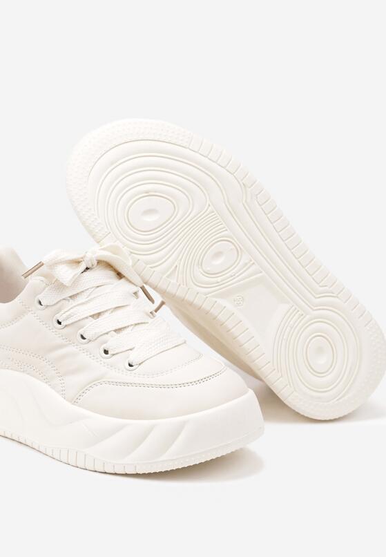 Beżowe Sznurowane Sneakersy na Grubej Podeszwie z Tłoczeniem Valtirra 6