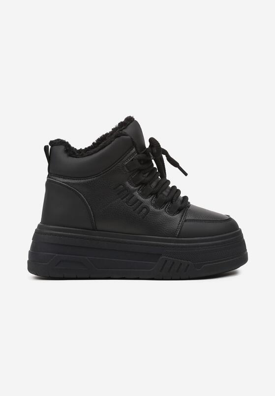 Czarne Sneakersy na Platformie Ocieplane Futrem Leanelitia 6