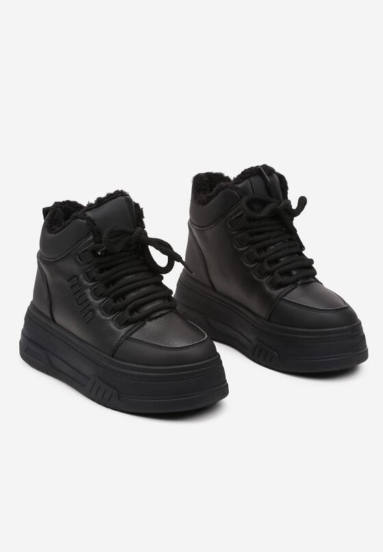 Czarne Sneakersy na Platformie Ocieplane Futrem Leanelitia 7