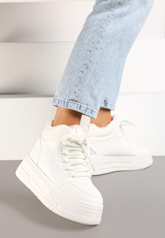 Białe Sneakersy na Platformie Ocieplane Futrem Leanelitia 2