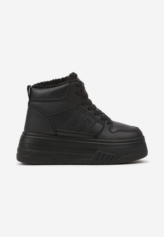 Czarne Sneakersy na Grubej Podeszwie Ocieplane Futerkiem Leandria 6