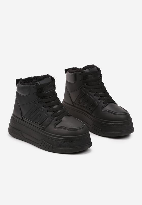 Czarne Sneakersy na Grubej Podeszwie Ocieplane Futerkiem Leandria 7