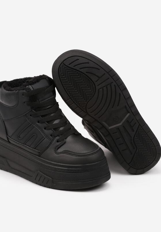 Czarne Sneakersy na Grubej Podeszwie Ocieplane Futerkiem Leandria 8