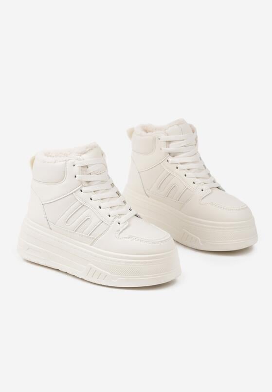 Beżowe Sneakersy na Grubej Podeszwie Ocieplane Futerkiem Leandria 5