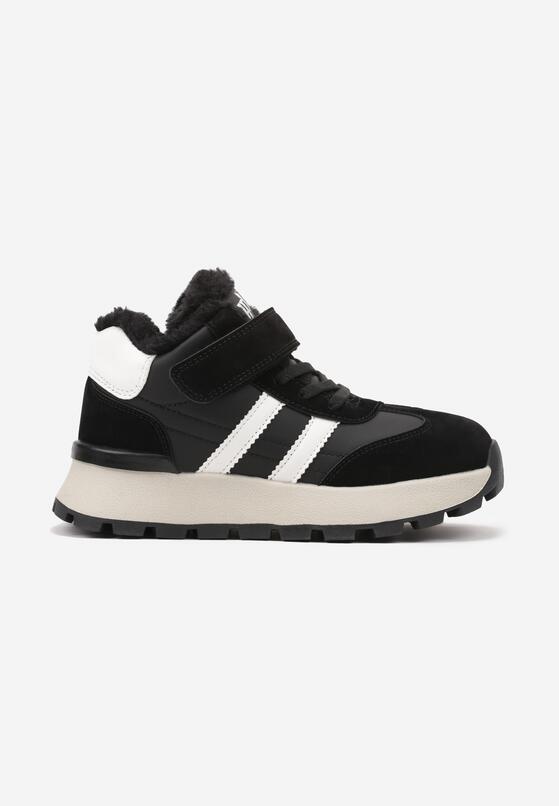 Czarne Płaskie Ocieplane Buty Sportowe Sneakersy Ozdobione Paskami i Gumkami Fezirina 1