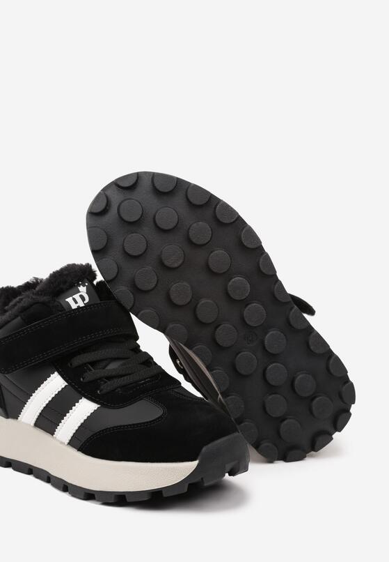 Czarne Płaskie Ocieplane Buty Sportowe Sneakersy Ozdobione Paskami i Gumkami Fezirina 3