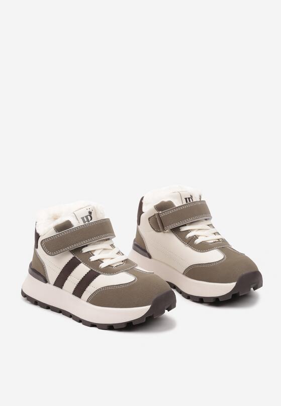 Beżowe Płaskie Ocieplane Buty Sportowe Sneakersy Ozdobione Paskami i Gumkami Fezirina 2