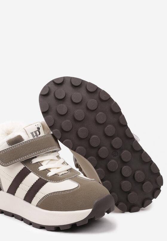 Beżowe Płaskie Ocieplane Buty Sportowe Sneakersy Ozdobione Paskami i Gumkami Fezirina 3