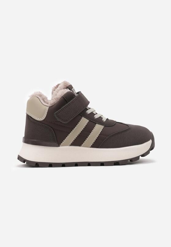 Brązowe Płaskie Ocieplane Buty Sportowe Sneakersy Ozdobione Paskami i Gumkami Fezirina 1