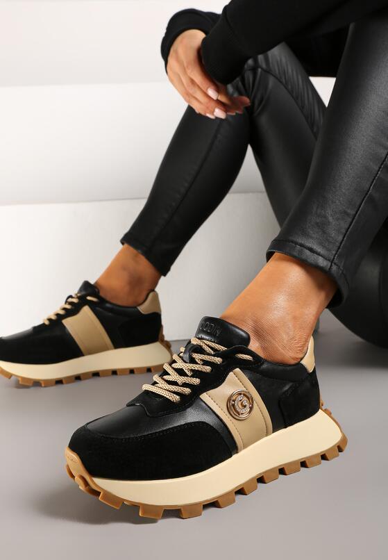 Sneakers Negri cu bej 2