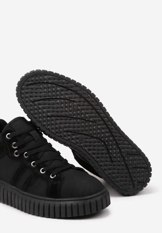 Czarne Skórzane Sneakersy na Grubej Tłoczonej Podeszwie ze Sznurowaniem Gemiola 6