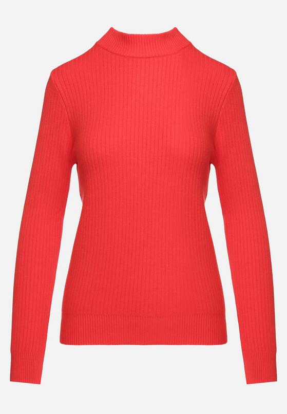 Czerwony Sweter z Wiskozą i Golfem z Elastycznego Prążkowanego Materiału Nikiella 6