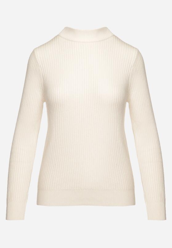 Jasnobeżowy Sweter z Wiskozą i Golfem z Elastycznego Prążkowanego Materiału Nikiella 6