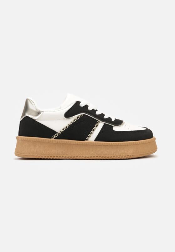 Czarno-Białe Płaskie Sneakersy z Perforacją i Ozdobnymi Przeszyciami Neaviria 4