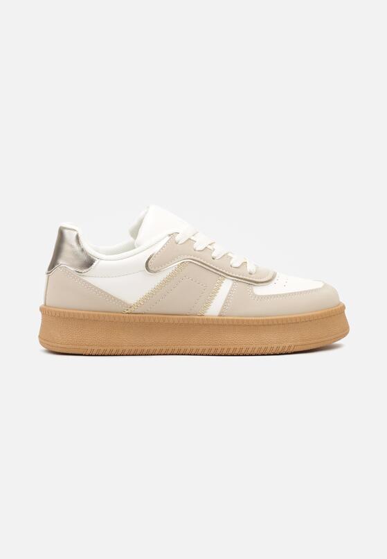 Beżowo-Białe Płaskie Sneakersy z Perforacją i Ozdobnymi Przeszyciami Neaviria 4