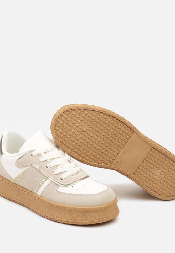 Beżowo-Białe Płaskie Sneakersy z Perforacją i Ozdobnymi Przeszyciami Neaviria 6