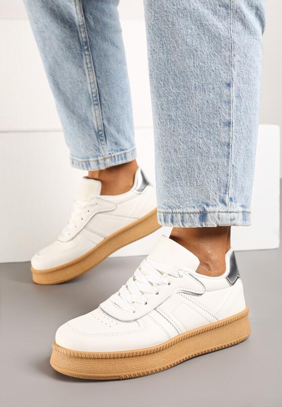 Białe Płaskie Sneakersy z Perforacją i Ozdobnymi Przeszyciami Neaviria 3