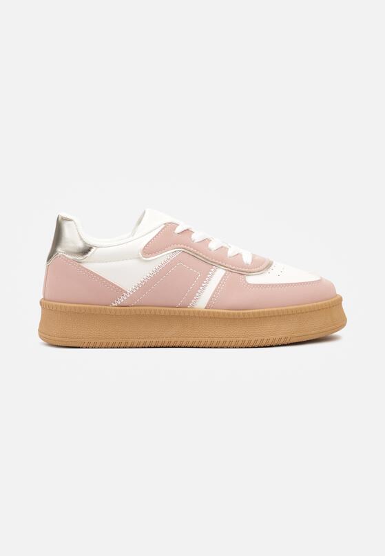 Różowo-Białe Płaskie Sneakersy z Perforacją i Ozdobnymi Przeszyciami Neaviria 4