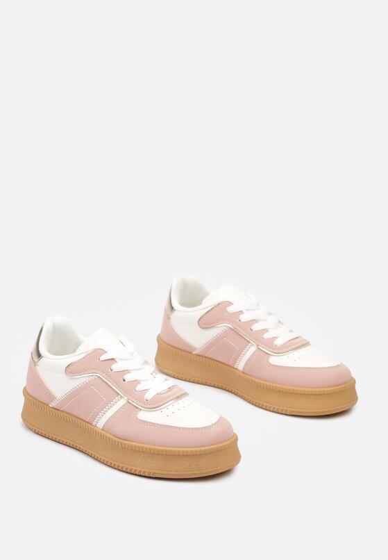 Różowo-Białe Płaskie Sneakersy z Perforacją i Ozdobnymi Przeszyciami Neaviria 5