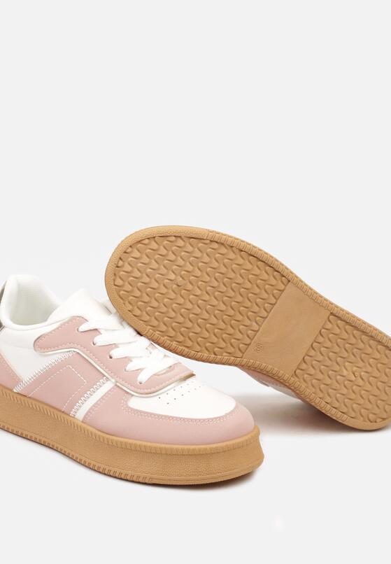 Różowo-Białe Płaskie Sneakersy z Perforacją i Ozdobnymi Przeszyciami Neaviria 6