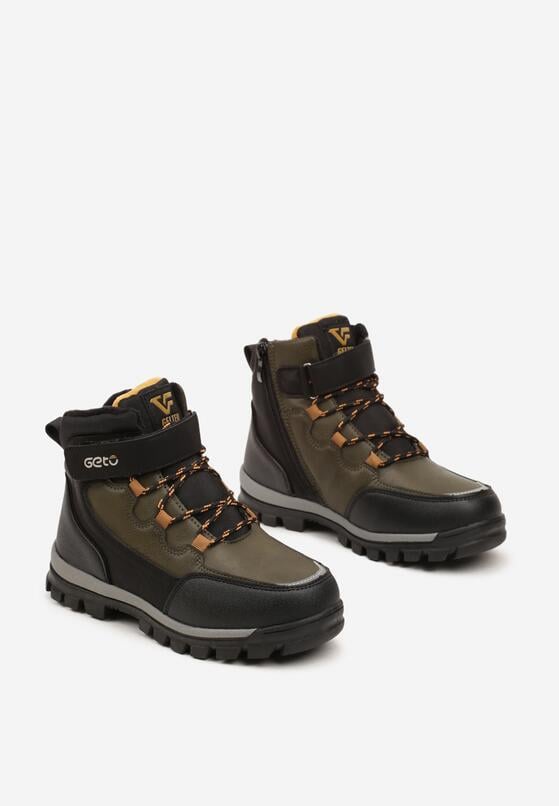 Czarno-Zielone Botki Traperki Geto w Trekkingowym Stylu Mocno Ocieplane Zinnovia 2