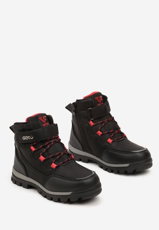Czarno-Czerwone Botki Traperki Geto w Trekkingowym Stylu Mocno Ocieplane Zinnovia 2