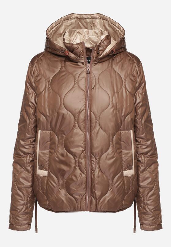 Brązowa Kurtka z Ozdobnymi Przeszyciami Odpinanym Kapturem i Ściągaczami u Dołu Jackinita 6