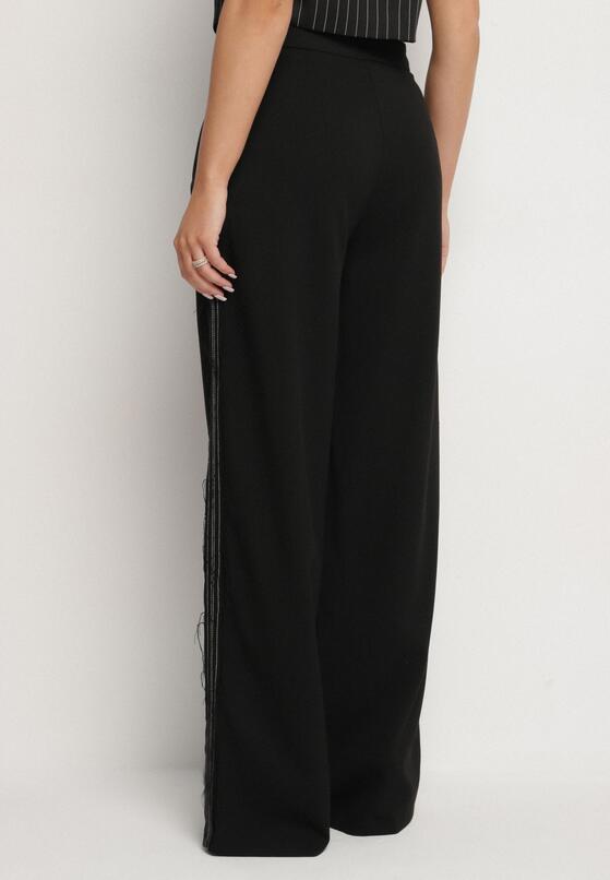 Czarne Szerokie Spodnie High Waist Ozdobione Kieszeniami Zinnoria 3