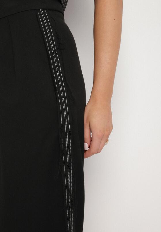 Czarne Szerokie Spodnie High Waist Ozdobione Kieszeniami Zinnoria 5