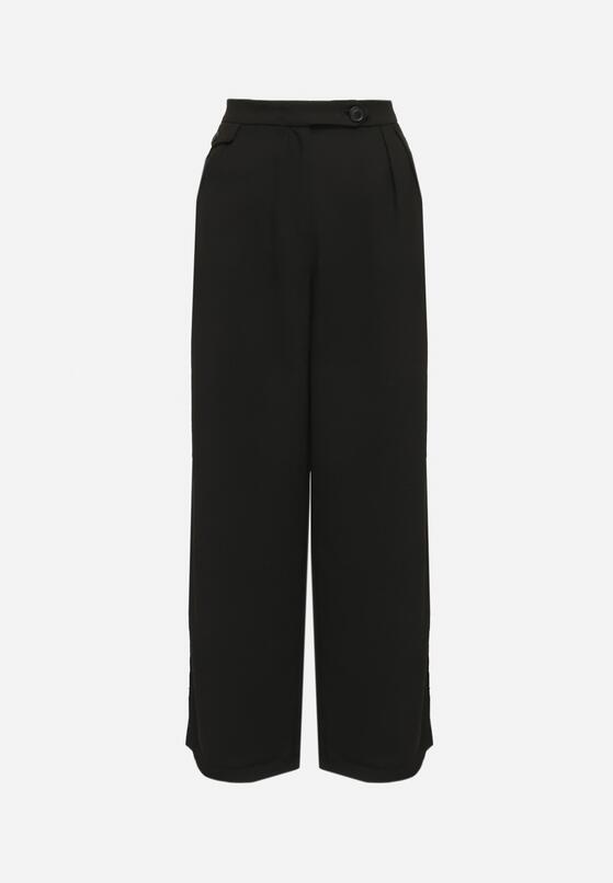 Czarne Szerokie Spodnie High Waist Ozdobione Kieszeniami Zinnoria 6