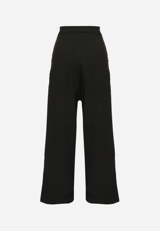 Czarne Szerokie Spodnie High Waist Ozdobione Kieszeniami Zinnoria 7