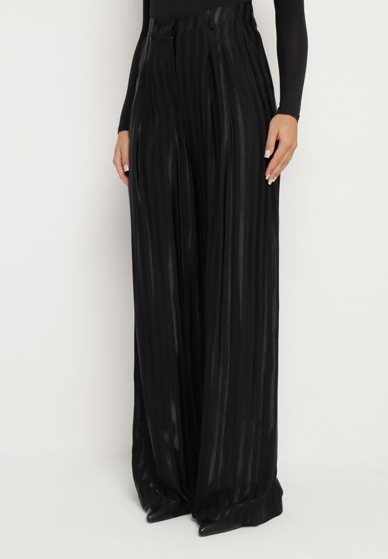 Czarne Szerokie Spodnie z Wiskozy z Wysokim Stanem Hetissa 1